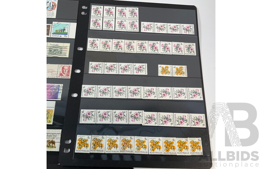 Collection of Australian Predecimal and Decimal Stamps Including Mint Strips and Blocks