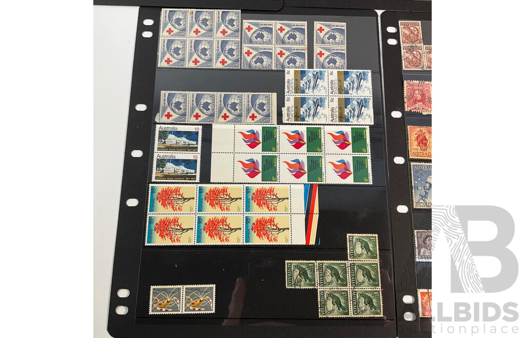 Collection of Australian Predecimal and Decimal Stamps Including Mint Strips and Blocks