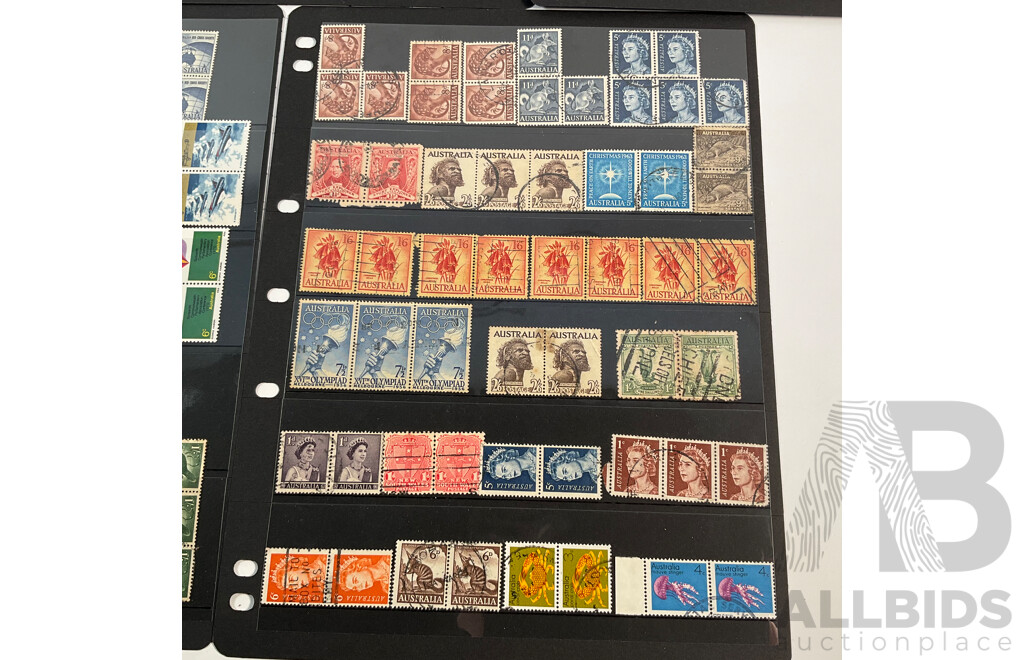 Collection of Australian Predecimal and Decimal Stamps Including Mint Strips and Blocks