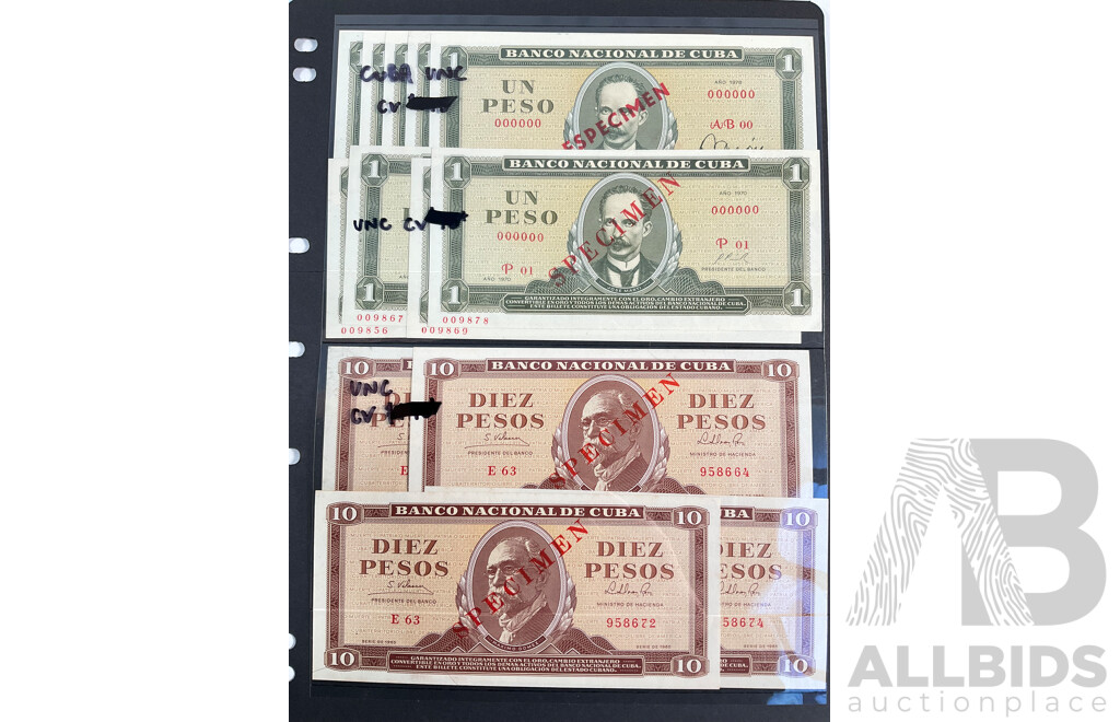 Collection of 1960's/70's Cuban UNC Specimen Bank Notes