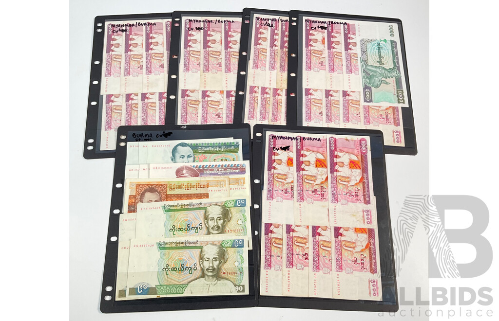 Collection of Vintage Burma and Myanmar Banknotes