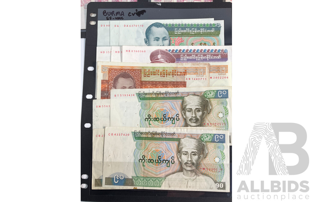 Collection of Vintage Burma and Myanmar Banknotes