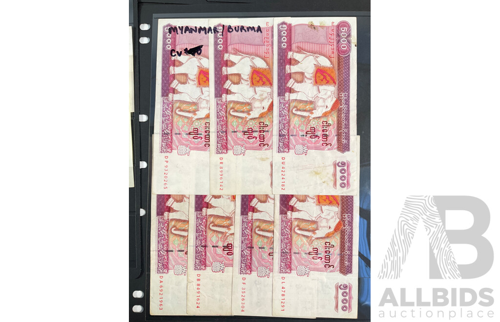 Collection of Vintage Burma and Myanmar Banknotes