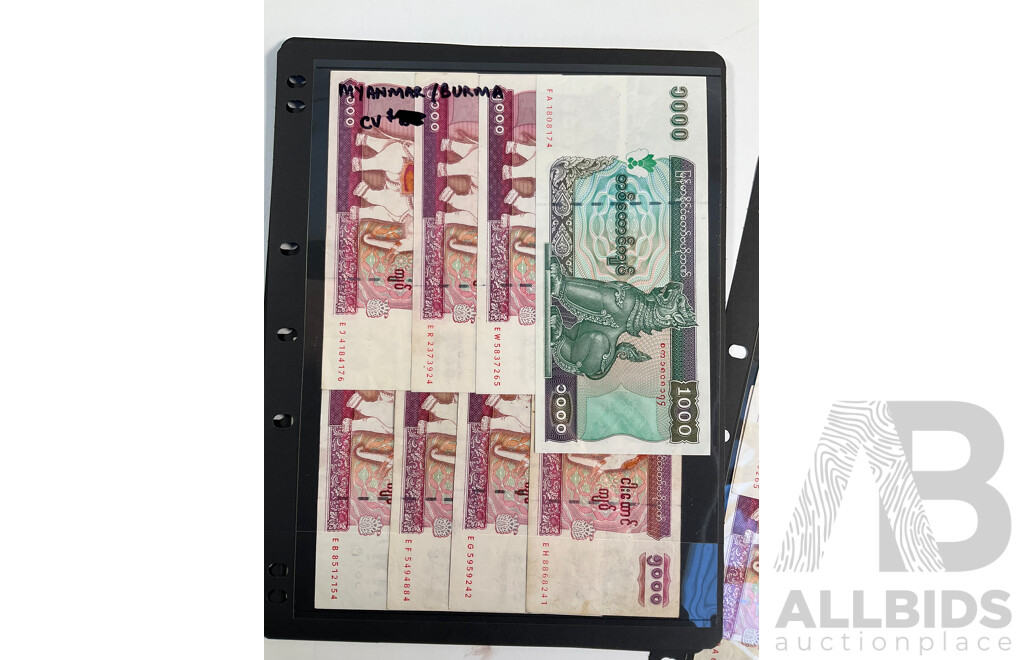 Collection of Vintage Burma and Myanmar Banknotes