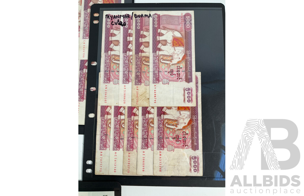 Collection of Vintage Burma and Myanmar Banknotes