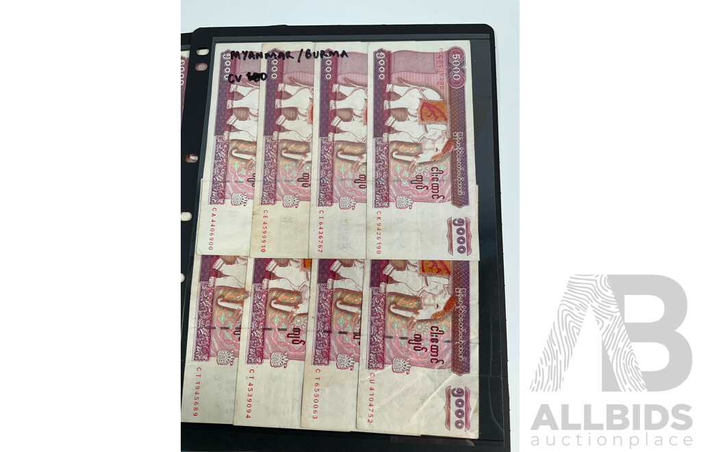 Collection of Vintage Burma and Myanmar Banknotes