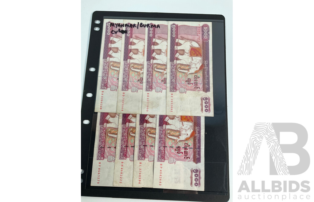 Collection of Vintage Burma and Myanmar Banknotes