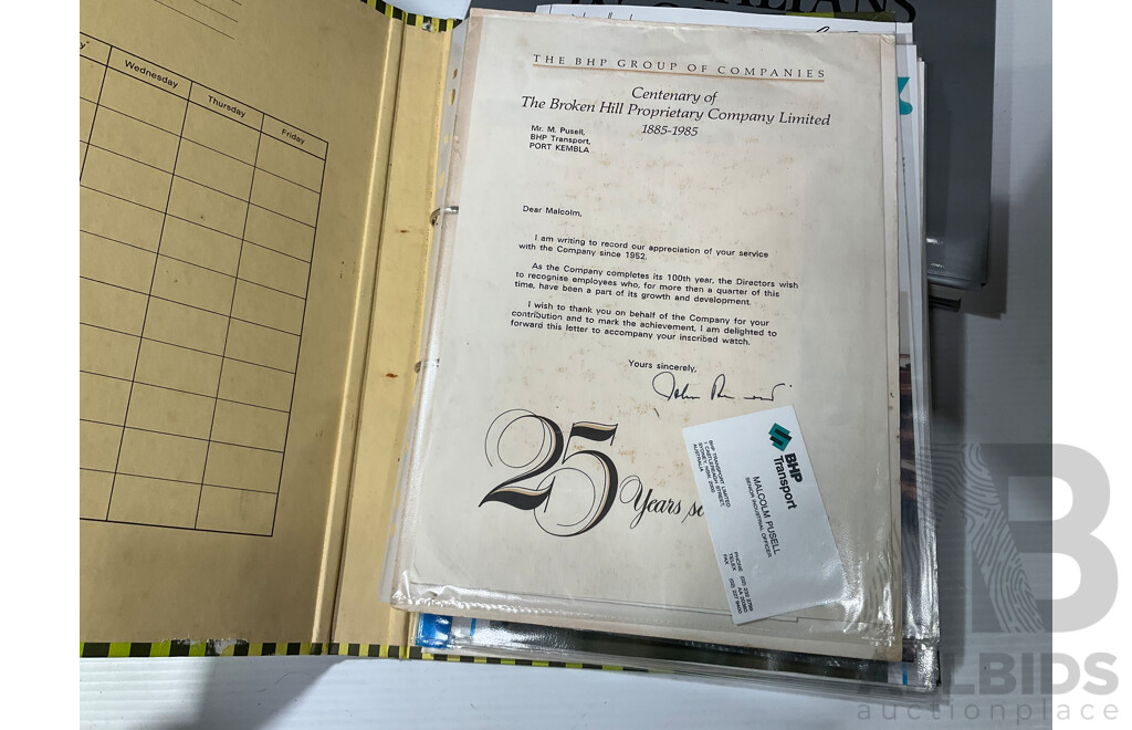 Collection of Books and Articles Relating to B.H.P Including Australians in Company, BHP in It's 100th Year, Three B.H.P 75 Years Hard Cover Books and More