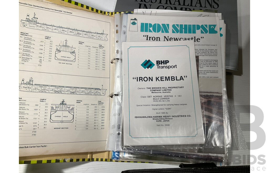 Collection of Books and Articles Relating to B.H.P Including Australians in Company, BHP in It's 100th Year, Three B.H.P 75 Years Hard Cover Books and More