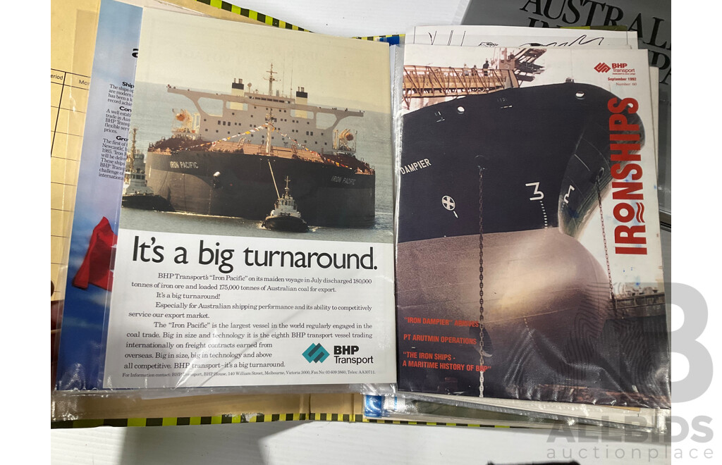 Collection of Books and Articles Relating to B.H.P Including Australians in Company, BHP in It's 100th Year, Three B.H.P 75 Years Hard Cover Books and More