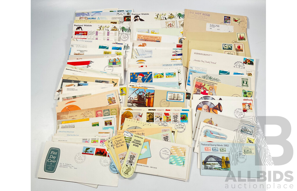 Collection of Australian First Day Covers Spanning 1969 to 1989 Including 1983 America's Cup, 175th Anniversary Rum Rebellion, Classic Children's Books and Much More