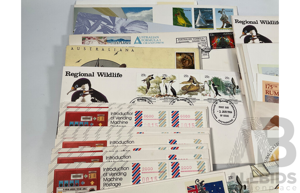 Collection of Australian First Day Covers Spanning 1969 to 1989 Including 1983 America's Cup, 175th Anniversary Rum Rebellion, Classic Children's Books and Much More
