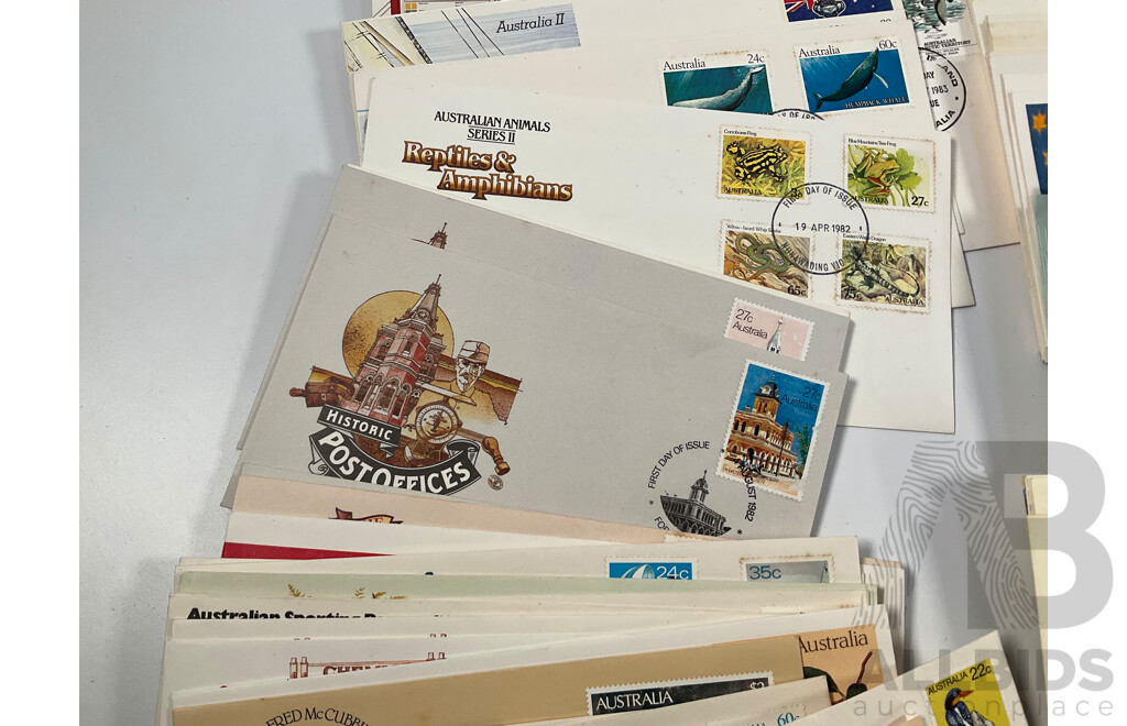 Collection of Australian First Day Covers Spanning 1969 to 1989 Including 1983 America's Cup, 175th Anniversary Rum Rebellion, Classic Children's Books and Much More