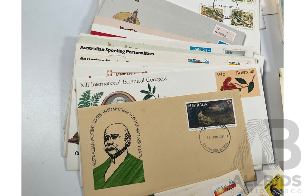 Collection of Australian First Day Covers Spanning 1969 to 1989 Including 1983 America's Cup, 175th Anniversary Rum Rebellion, Classic Children's Books and Much More