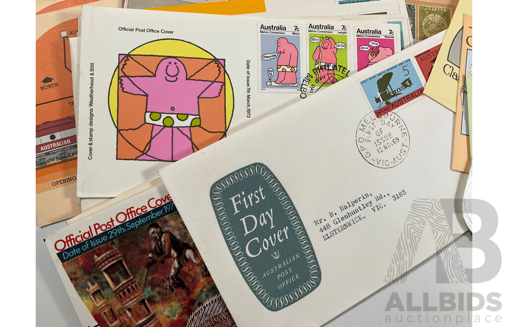 Collection of Australian First Day Covers Spanning 1969 to 1989 Including 1983 America's Cup, 175th Anniversary Rum Rebellion, Classic Children's Books and Much More