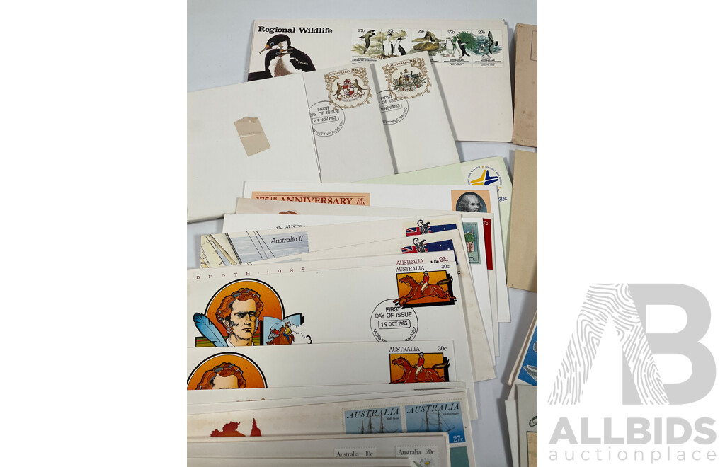 Collection of Australian First Day Covers Spanning 1969 to 1989 Including 1983 America's Cup, 175th Anniversary Rum Rebellion, Classic Children's Books and Much More