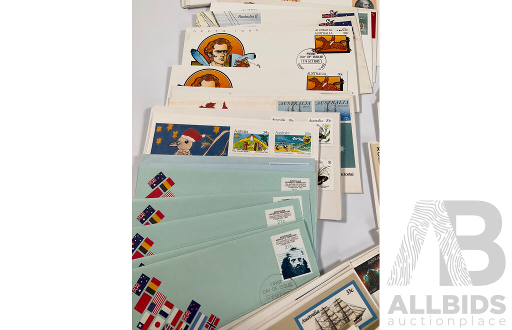 Collection of Australian First Day Covers Spanning 1969 to 1989 Including 1983 America's Cup, 175th Anniversary Rum Rebellion, Classic Children's Books and Much More