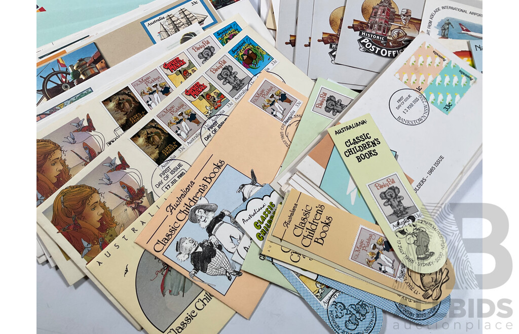 Collection of Australian First Day Covers Spanning 1969 to 1989 Including 1983 America's Cup, 175th Anniversary Rum Rebellion, Classic Children's Books and Much More