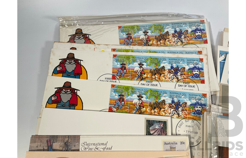 Australian 1980's First Day Covers Including Vending Machine Issues, Antarctic Scenes Series One, Parliament House Opening, Waltzing Matilda, Charles and Diana Wedding and More