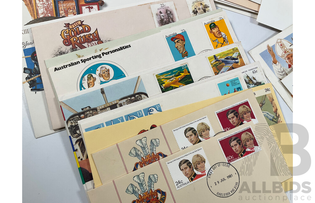 Australian 1980's First Day Covers Including Vending Machine Issues, Antarctic Scenes Series One, Parliament House Opening, Waltzing Matilda, Charles and Diana Wedding and More