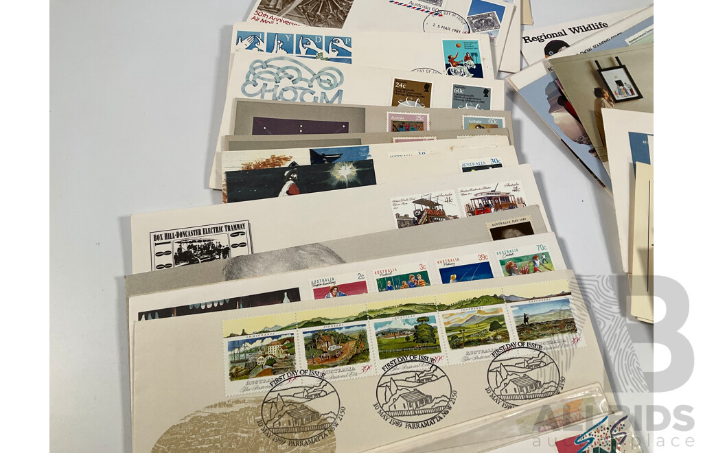 Australian 1980's First Day Covers Including Vending Machine Issues, Antarctic Scenes Series One, Parliament House Opening, Waltzing Matilda, Charles and Diana Wedding and More