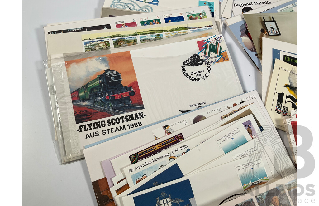 Australian 1980's First Day Covers Including Vending Machine Issues, Antarctic Scenes Series One, Parliament House Opening, Waltzing Matilda, Charles and Diana Wedding and More