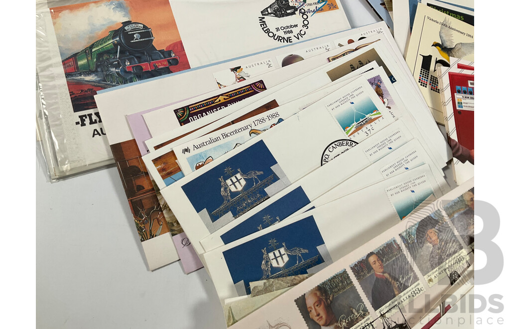 Australian 1980's First Day Covers Including Vending Machine Issues, Antarctic Scenes Series One, Parliament House Opening, Waltzing Matilda, Charles and Diana Wedding and More