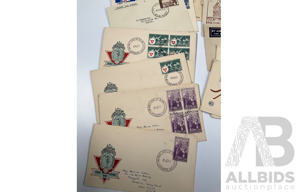 Australian First Day Covers Spanning 1917 to 1959 Including KGV, Australia's War Effort, Henry Lawson, B.O.A.C First London Sydney Flight, Two United Kingdom QV Post Cards