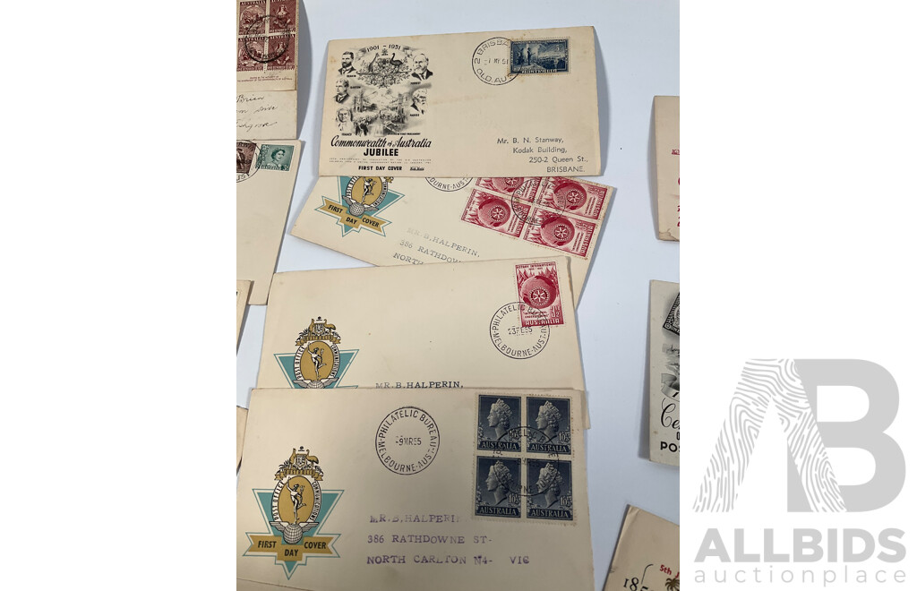 Australian First Day Covers Spanning 1917 to 1959 Including KGV, Australia's War Effort, Henry Lawson, B.O.A.C First London Sydney Flight, Two United Kingdom QV Post Cards