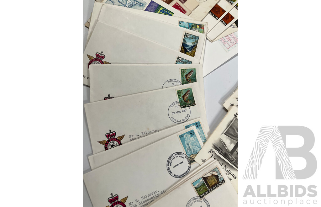 Collection of Vintage International First Day Covers Including United Kingdom, Wales, United Nations, Gibraltar, Sevilla, New Zealand