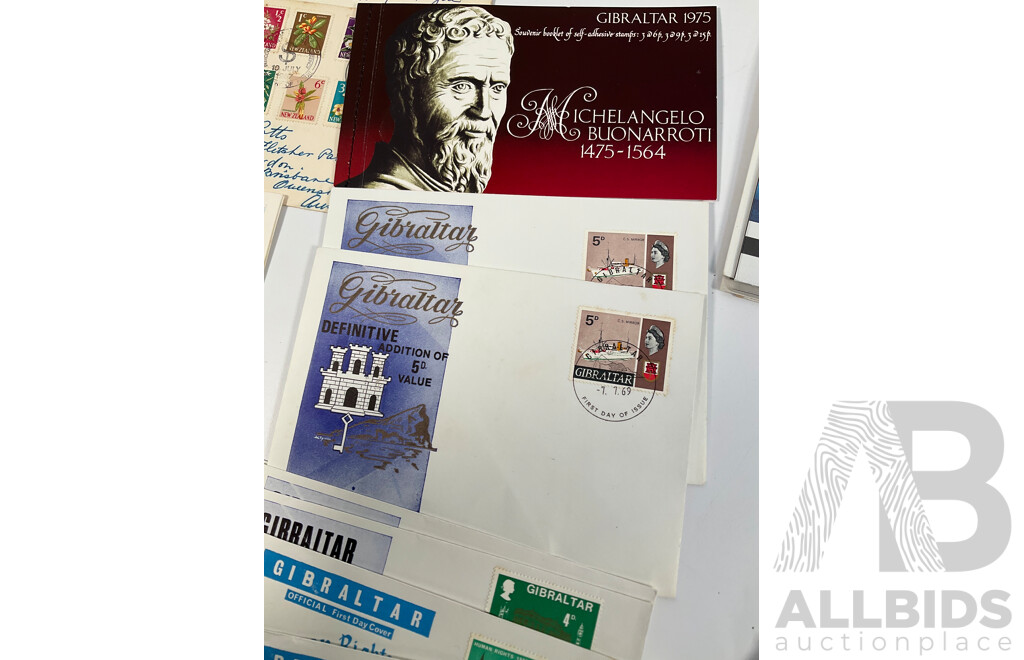 Collection of Vintage International First Day Covers Including United Kingdom, Wales, United Nations, Gibraltar, Sevilla, New Zealand