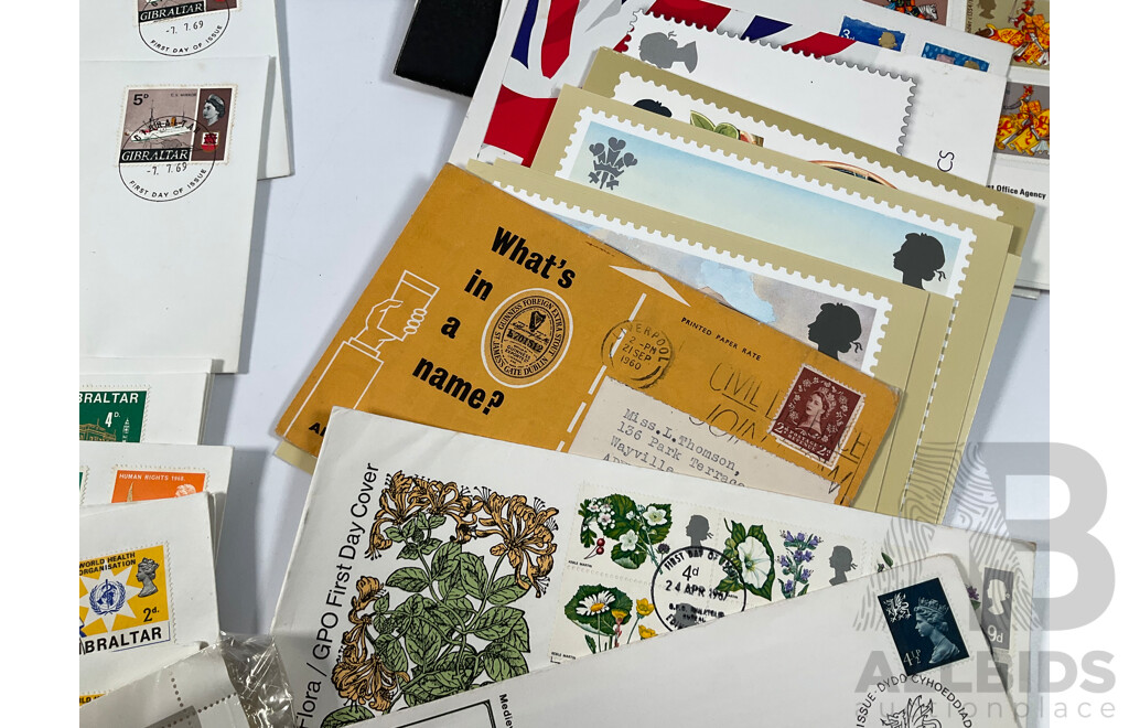 Collection of Vintage International First Day Covers Including United Kingdom, Wales, United Nations, Gibraltar, Sevilla, New Zealand
