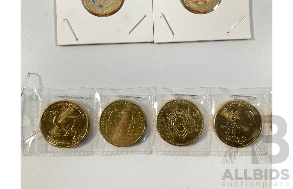 Australian Set of Fifty Five Circulating One Dollar Coins, Consecutive 1984 to 2026, Lacking 2021 Mob of Roos and 2016 Fifty Years Decimal Currency with Two 2026 Two Dollar Coins, Bluey for Real Life and Bingo/Hooray