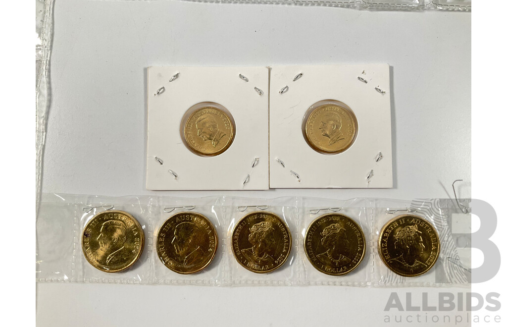 Australian Set of Fifty Five Circulating One Dollar Coins, Consecutive 1984 to 2026, Lacking 2021 Mob of Roos and 2016 Fifty Years Decimal Currency with Two 2026 Two Dollar Coins, Bluey for Real Life and Bingo/Hooray