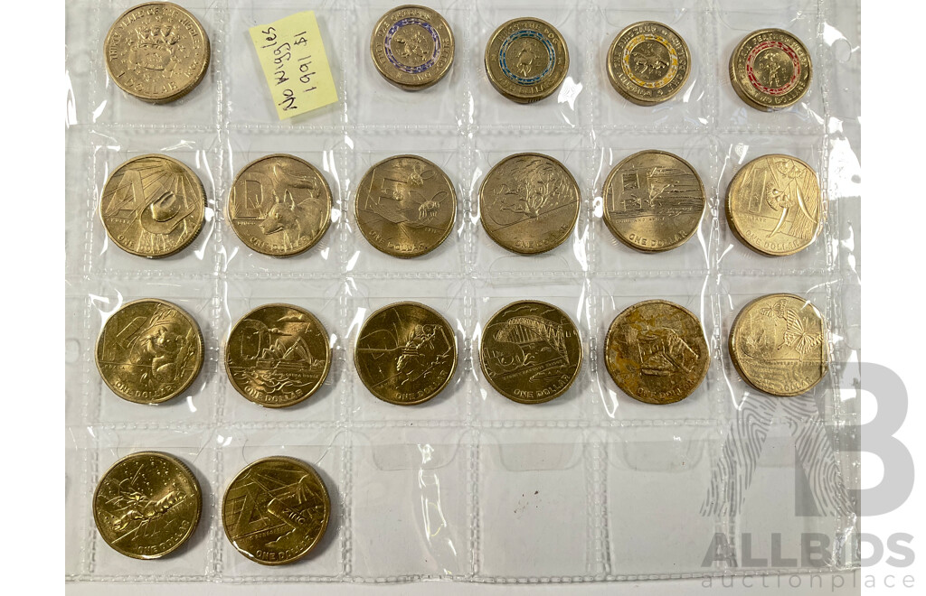 Collection of Australian Commemorative One and Two Dollar Coins Spanning 2017 to 2026 Including Eleven 2019 Coin Hunt, Fourteen 2021 Coin Hunt, Sixteen 2022 Coin Hunt, Ten 2023 Aussie Big Things, 2023 Matildas Set and More