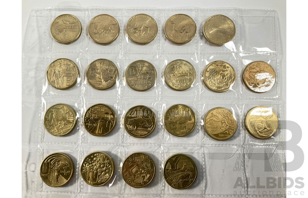 Collection of Australian Commemorative One and Two Dollar Coins Spanning 2017 to 2026 Including Eleven 2019 Coin Hunt, Fourteen 2021 Coin Hunt, Sixteen 2022 Coin Hunt, Ten 2023 Aussie Big Things, 2023 Matildas Set and More
