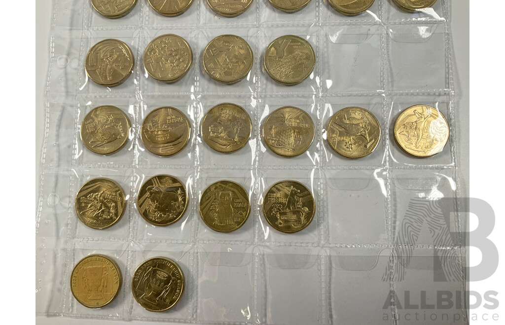 Collection of Australian Commemorative One and Two Dollar Coins Spanning 2017 to 2026 Including Eleven 2019 Coin Hunt, Fourteen 2021 Coin Hunt, Sixteen 2022 Coin Hunt, Ten 2023 Aussie Big Things, 2023 Matildas Set and More