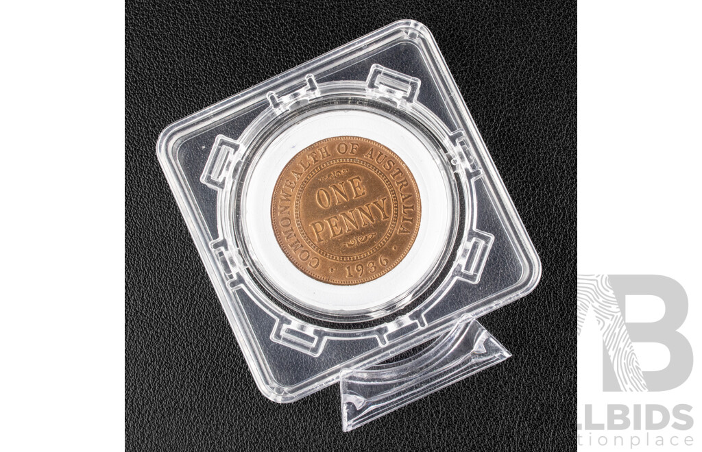 Australian 1936 KGV Penny, High Grade in Rotating Holder
