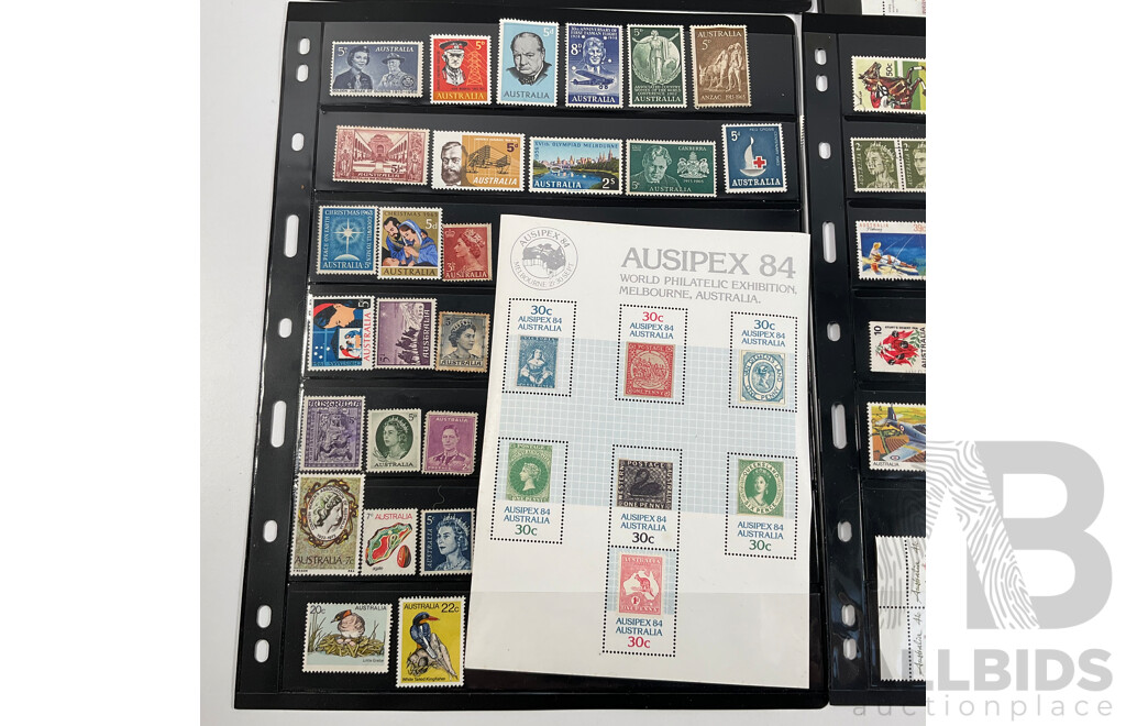 Collection of Australian Predecimal and Decimal Stamps, Many Mints, Blocks, Booklets, Ten Dollar Tom Roberts, Perfins, Mini Sheets, Aerogrammes, Double Sided Hangers