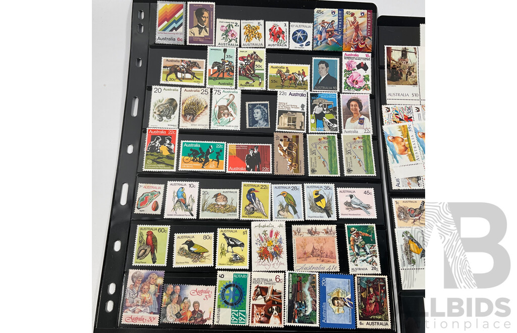 Collection of Australian Predecimal and Decimal Stamps, Many Mints, Blocks, Booklets, Ten Dollar Tom Roberts, Perfins, Mini Sheets, Aerogrammes, Double Sided Hangers