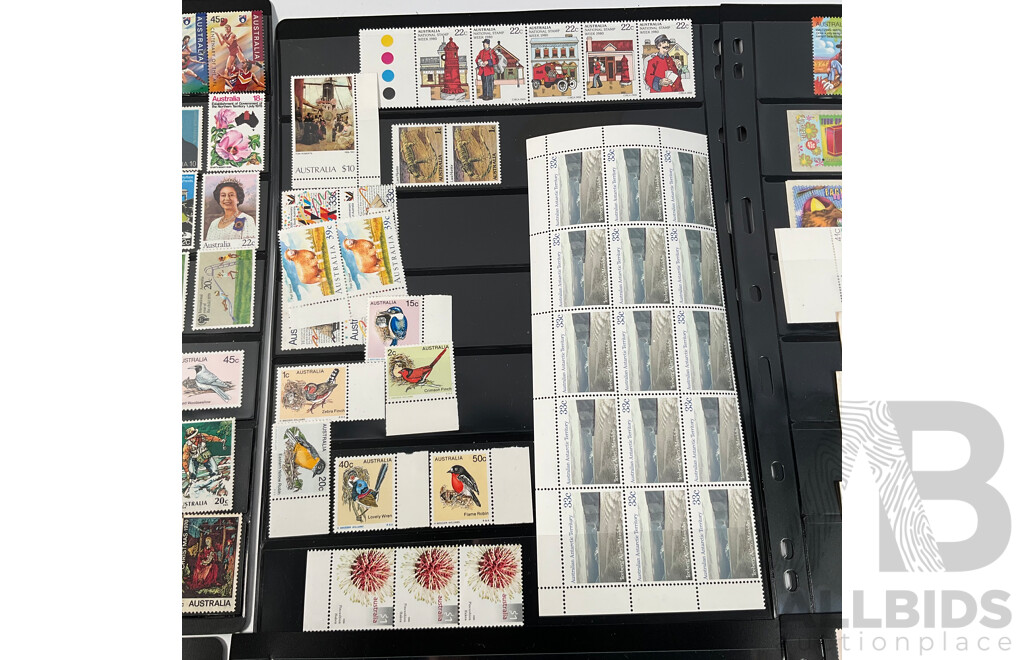 Collection of Australian Predecimal and Decimal Stamps, Many Mints, Blocks, Booklets, Ten Dollar Tom Roberts, Perfins, Mini Sheets, Aerogrammes, Double Sided Hangers