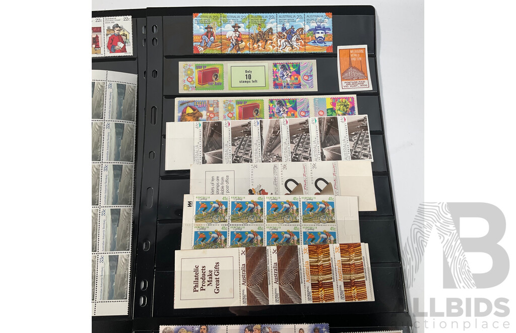 Collection of Australian Predecimal and Decimal Stamps, Many Mints, Blocks, Booklets, Ten Dollar Tom Roberts, Perfins, Mini Sheets, Aerogrammes, Double Sided Hangers