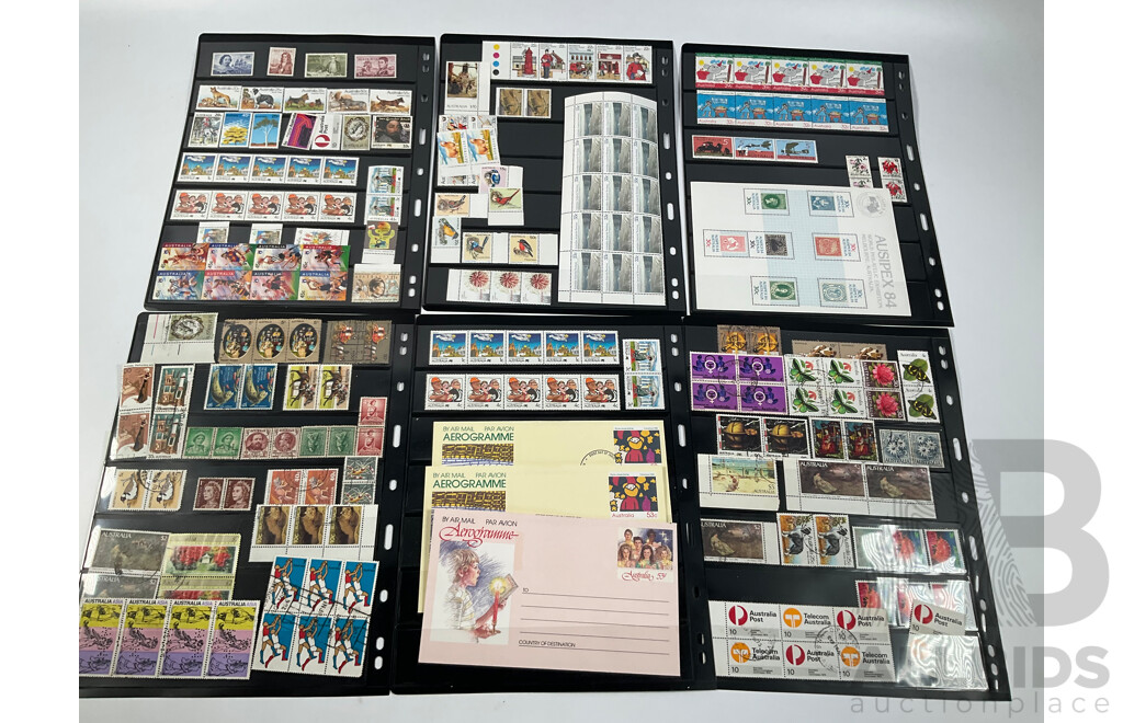 Collection of Australian Predecimal and Decimal Stamps, Many Mints, Blocks, Booklets, Ten Dollar Tom Roberts, Perfins, Mini Sheets, Aerogrammes, Double Sided Hangers