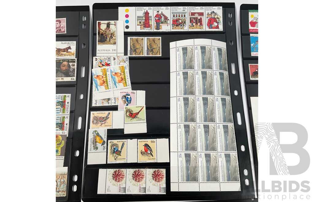 Collection of Australian Predecimal and Decimal Stamps, Many Mints, Blocks, Booklets, Ten Dollar Tom Roberts, Perfins, Mini Sheets, Aerogrammes, Double Sided Hangers