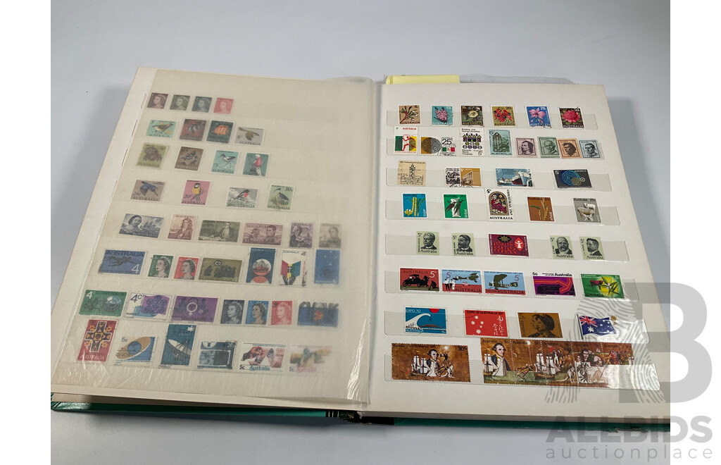 Album of Australian Mint and Cancelled Stamps Spanning 1966 to 1986, Mint Strips, Blocks and Mini Sheets, Many Sets, Some Predecimal