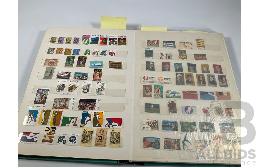 Album of Australian Mint and Cancelled Stamps Spanning 1966 to 1986, Mint Strips, Blocks and Mini Sheets, Many Sets, Some Predecimal