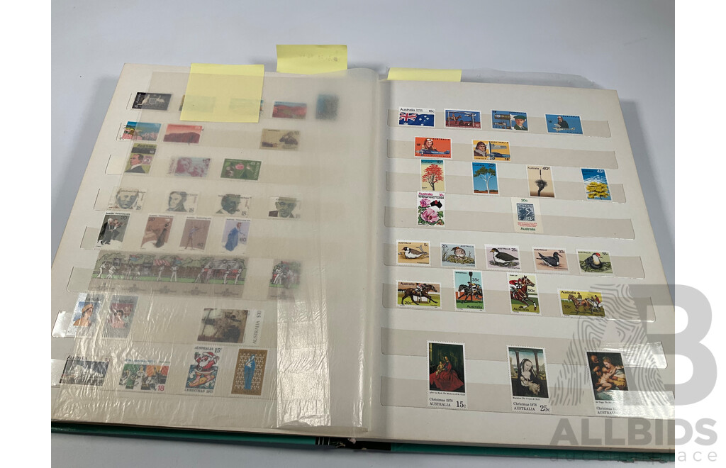 Album of Australian Mint and Cancelled Stamps Spanning 1966 to 1986, Mint Strips, Blocks and Mini Sheets, Many Sets, Some Predecimal