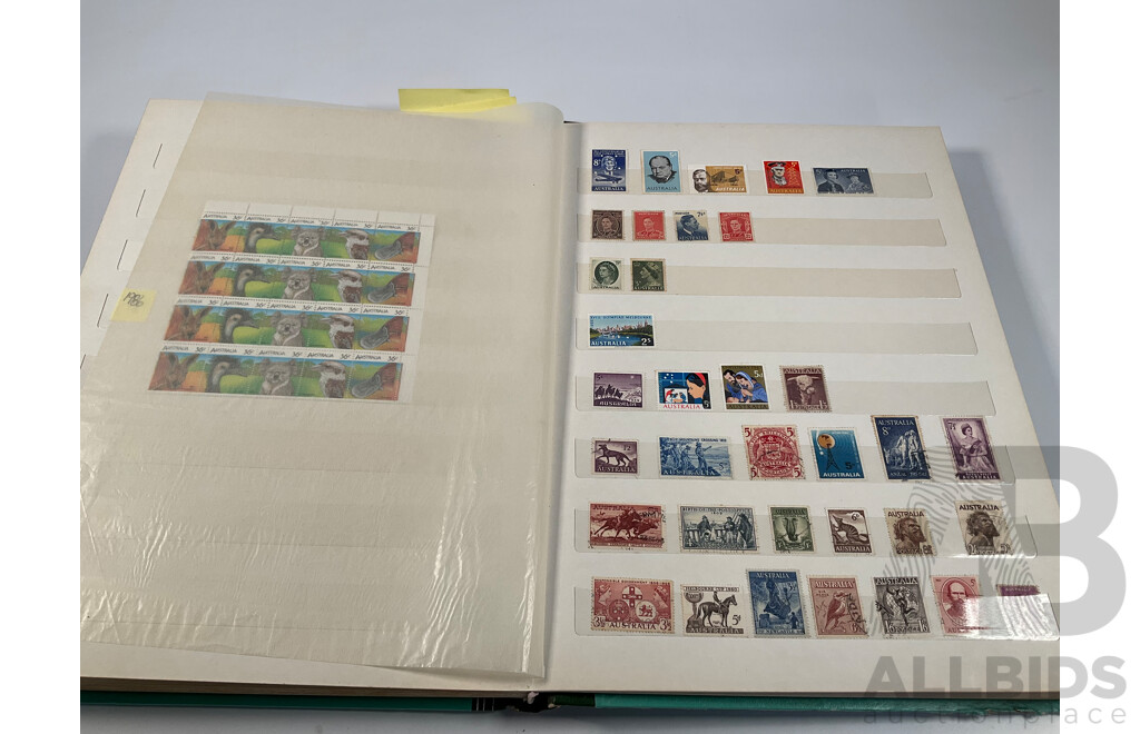 Album of Australian Mint and Cancelled Stamps Spanning 1966 to 1986, Mint Strips, Blocks and Mini Sheets, Many Sets, Some Predecimal