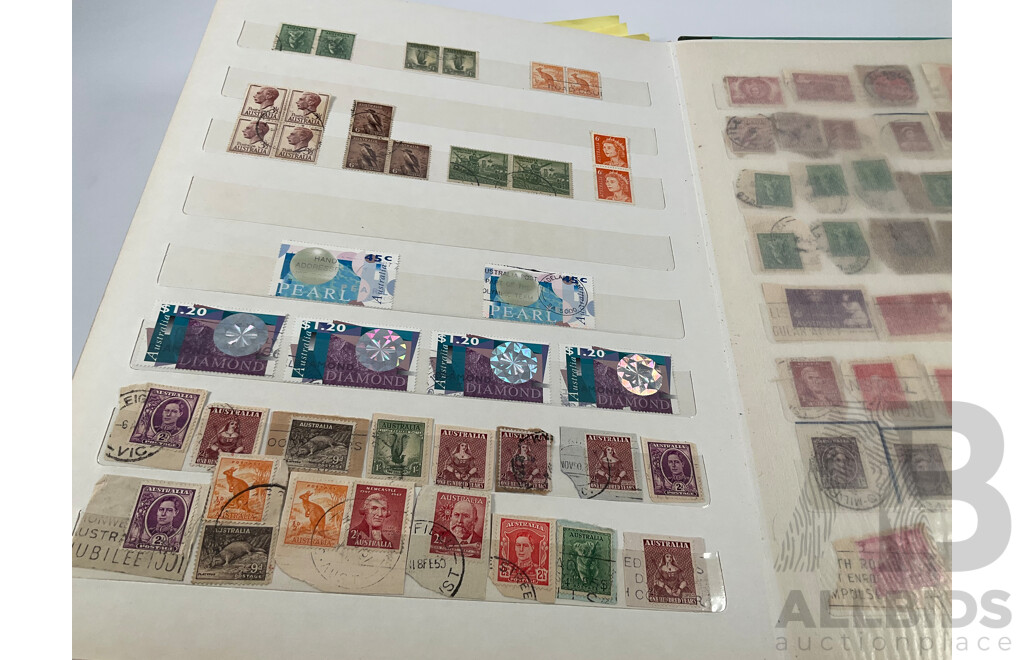 Album of Australian Mint and Cancelled Stamps Spanning 1966 to 1986, Mint Strips, Blocks and Mini Sheets, Many Sets, Some Predecimal