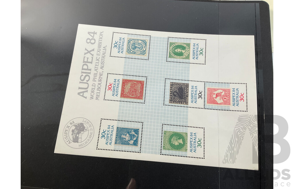 Eighteen Australian Seven Seas Supplement Pages Spanning 1974 to 1978 Including Painting Series Ten, Four, Two and One Dollar, 1976, 1978 Stamp Week and 1984 AUSIPEX Mini Sheets